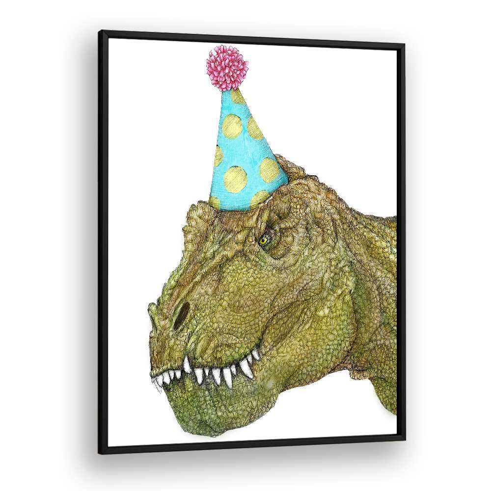 party dinosaur colour mural Vintage paintings in Black Plain Frame