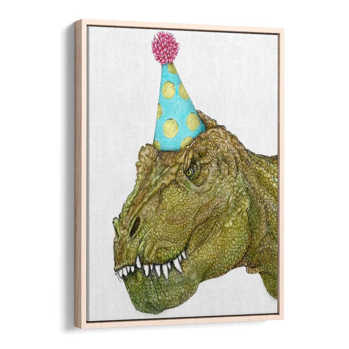 party dinosaur colour mural Vintage paintings in Oak Wood Floater Frame