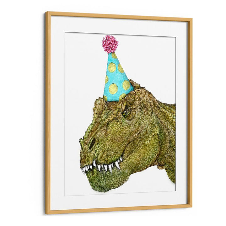 party dinosaur colour mural Vintage paintings in Oak Wood Frame With Mount