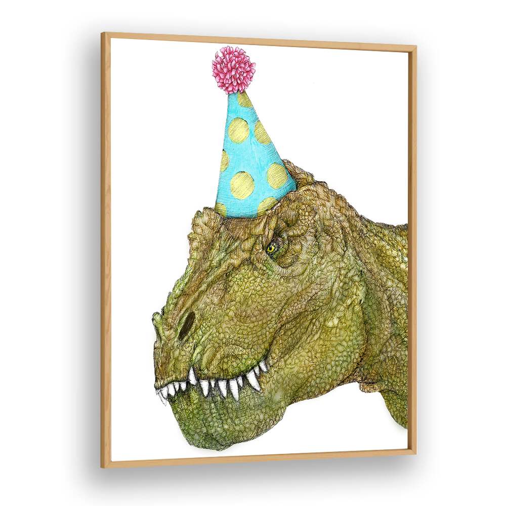 party dinosaur colour mural Vintage paintings in Oak Wood Plain Frame