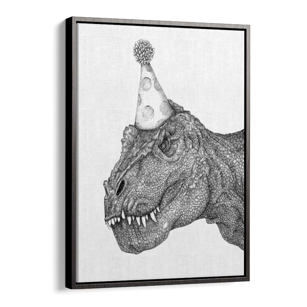 party dinosaur large Vintage paintings in Black Floater Frame