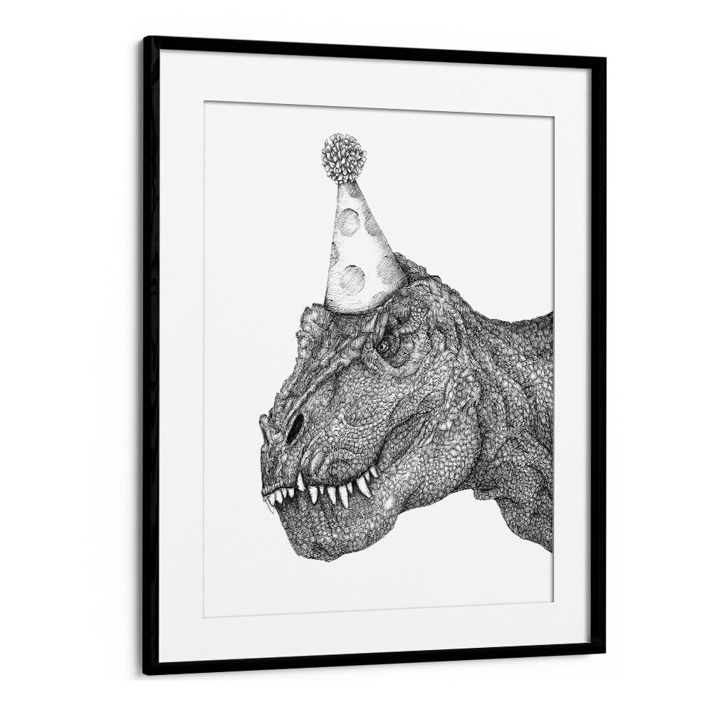 party dinosaur large Vintage paintings in Black Frame With Mount