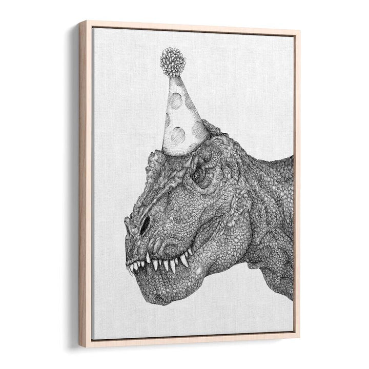 party dinosaur large Vintage paintings in Oak Wood Floater Frame