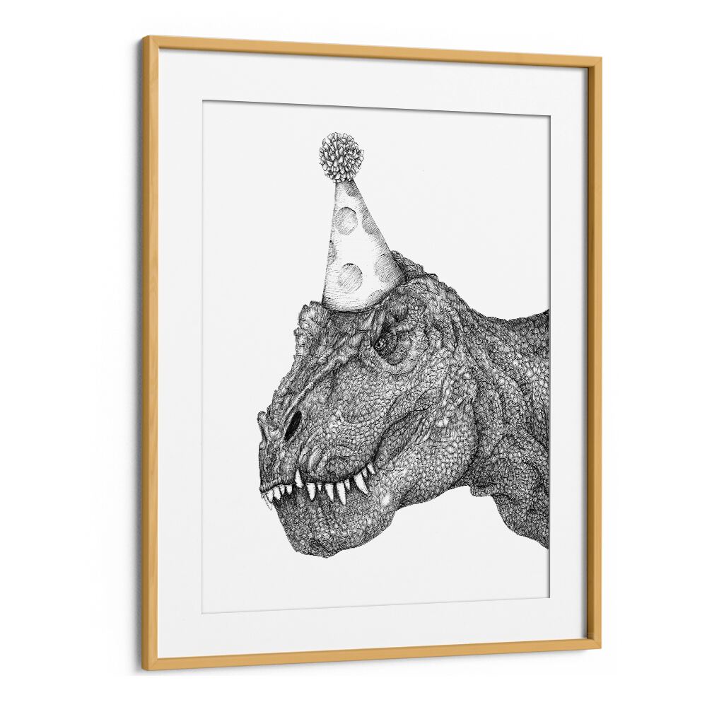 party dinosaur large Vintage paintings in Oak Wood Frame With Mount