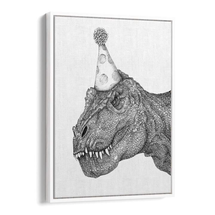 party dinosaur large Vintage paintings in White Floater Frame