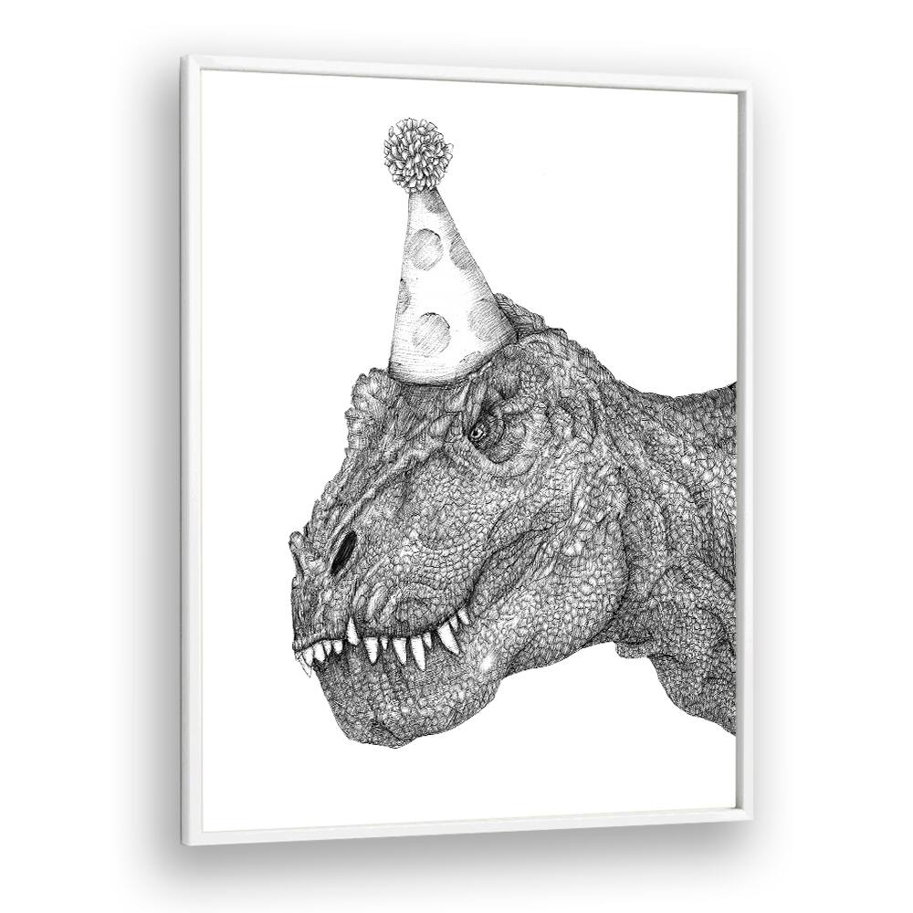 party dinosaur large Vintage paintings in White Plain Frame