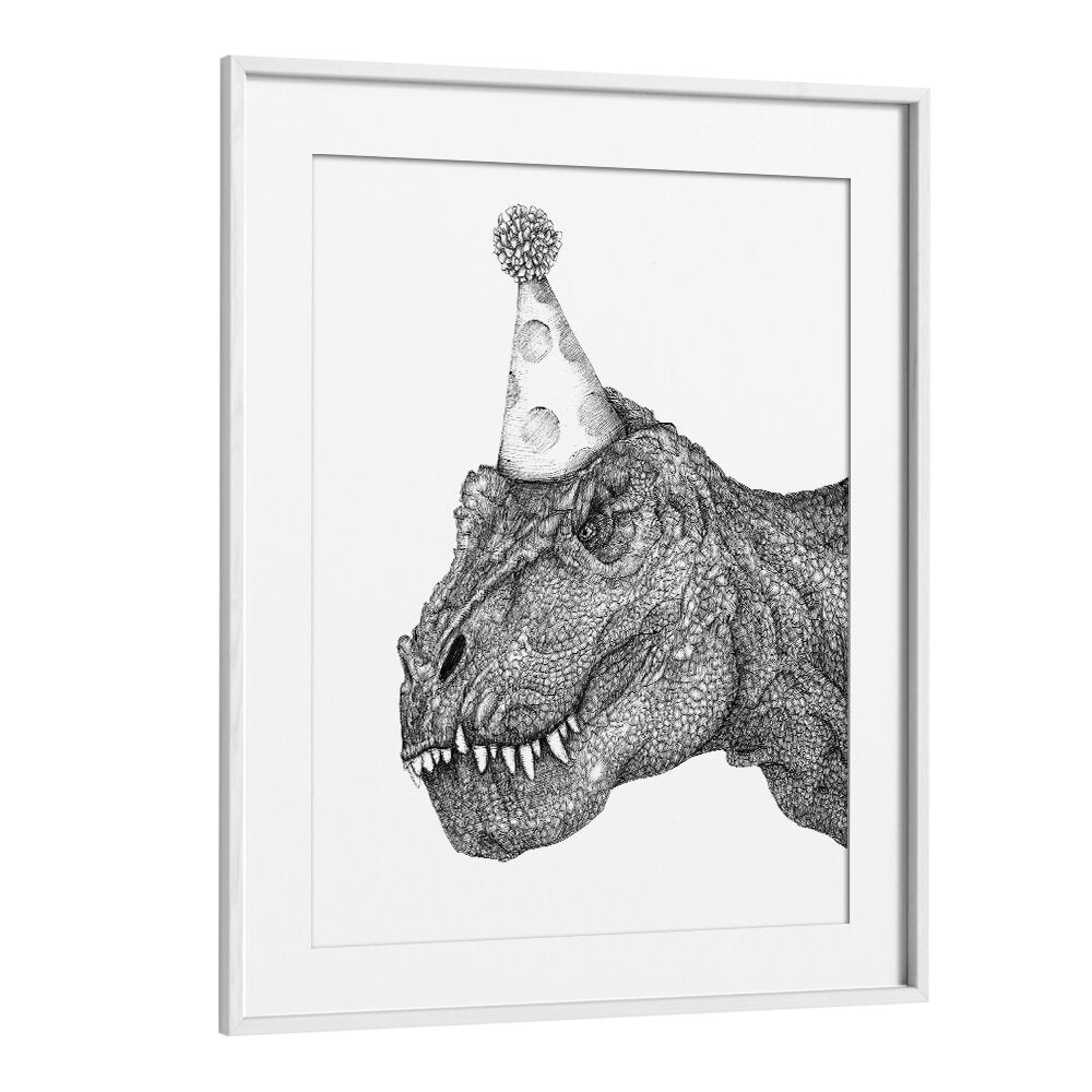 party dinosaur largeVintage paintings in White Frame With Mount