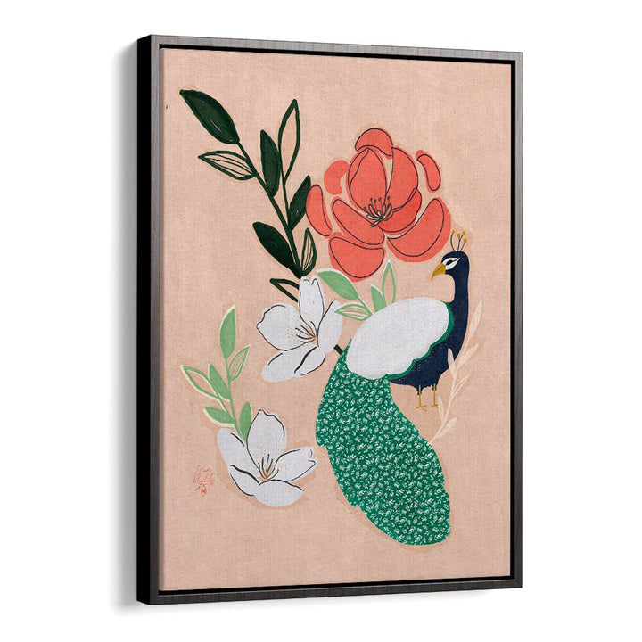 peacock and florals wildlife painttings in Black Floater Frame