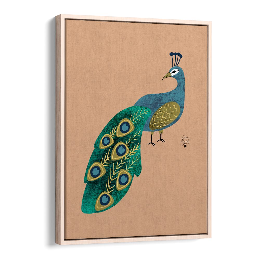 peacock wildlife painttings in Oak Wood Floater Frame