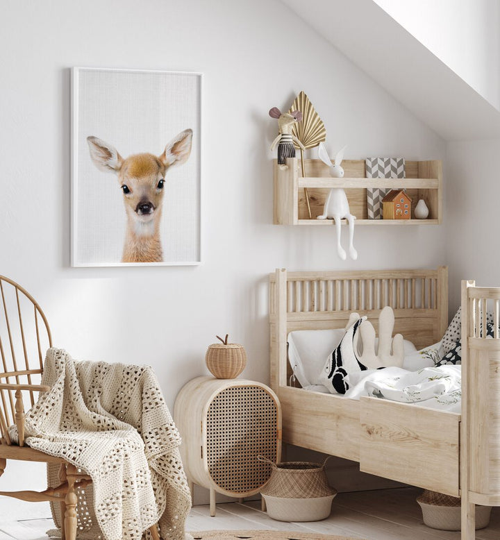 peekaboo baby deer by lola peacock kids room paintings Artwork I placed on a wall