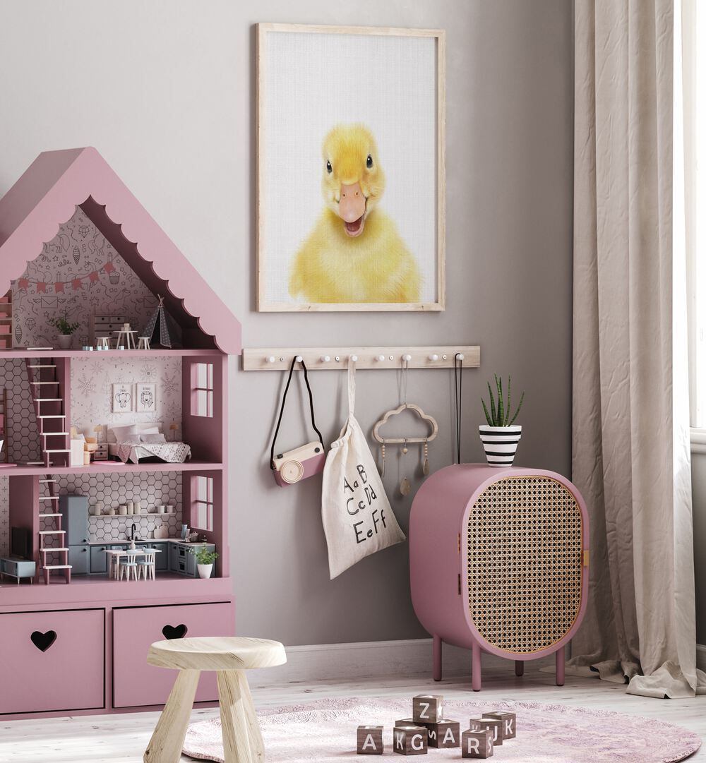 Whimsical PEEKABOO BABY DUCK, KIDS ROOM PAINTINGS by Lola Peacock brighten any child's space with charm and creativity.