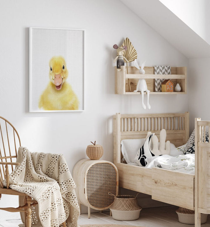 peekaboo baby duck by lola peacock kids room paintings Artwork V placed on a wall