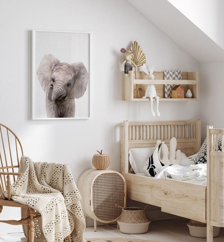 peekaboo baby elephant by lola peacock kids room paintings Artwork I placed on a wall