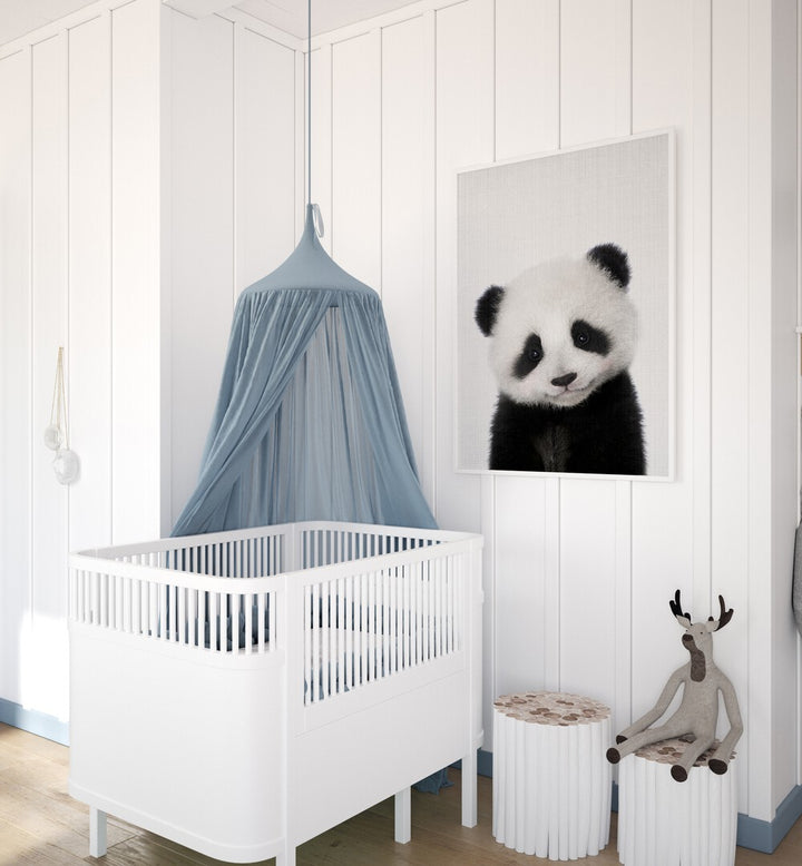 peekaboo baby panda by lola peacock kids room paintings Artwork IV placed on a wall