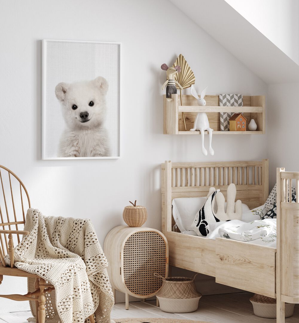 peekaboo baby polar by lola peacock kids room paintings Artwork V placed on a wall