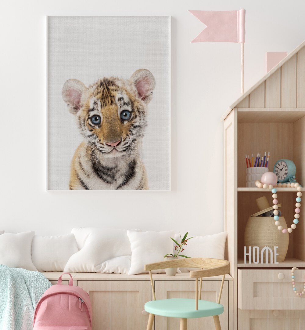 peekaboo baby tiger by lola peacock kids room paintings Artwork I placed on a wall