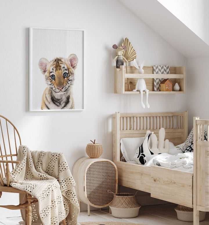 peekaboo baby tiger by lola peacock kids room paintings Artwork V placed on a wall