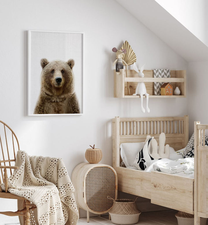 peekaboo bear by lola peacock kids room paintings Artwork V placed on a wall