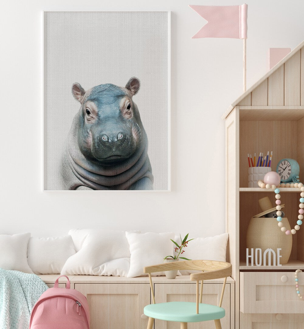 peekaboo hippo by lola peacock kids room paintings Artwork I placed on a wall