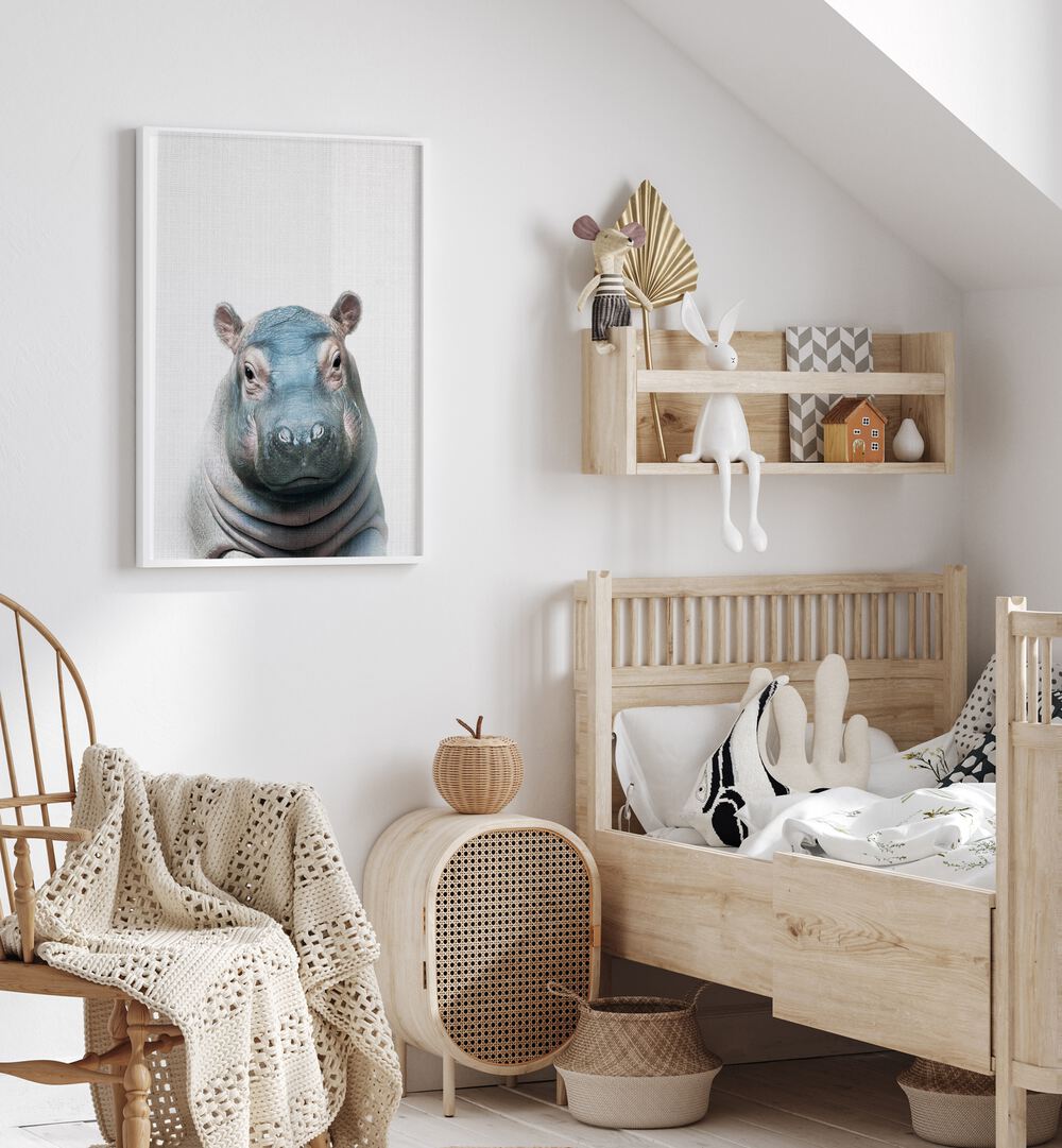 peekaboo hippo by lola peacock kids room paintings Artwork V placed on a wall