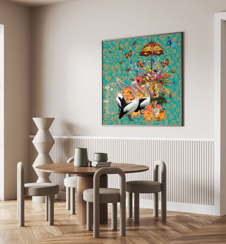 Stunning PELICANS A FLUTTERING BUTTERFLIES, WALL ART PRINTS by Sue Skellern adds vibrancy to any space.