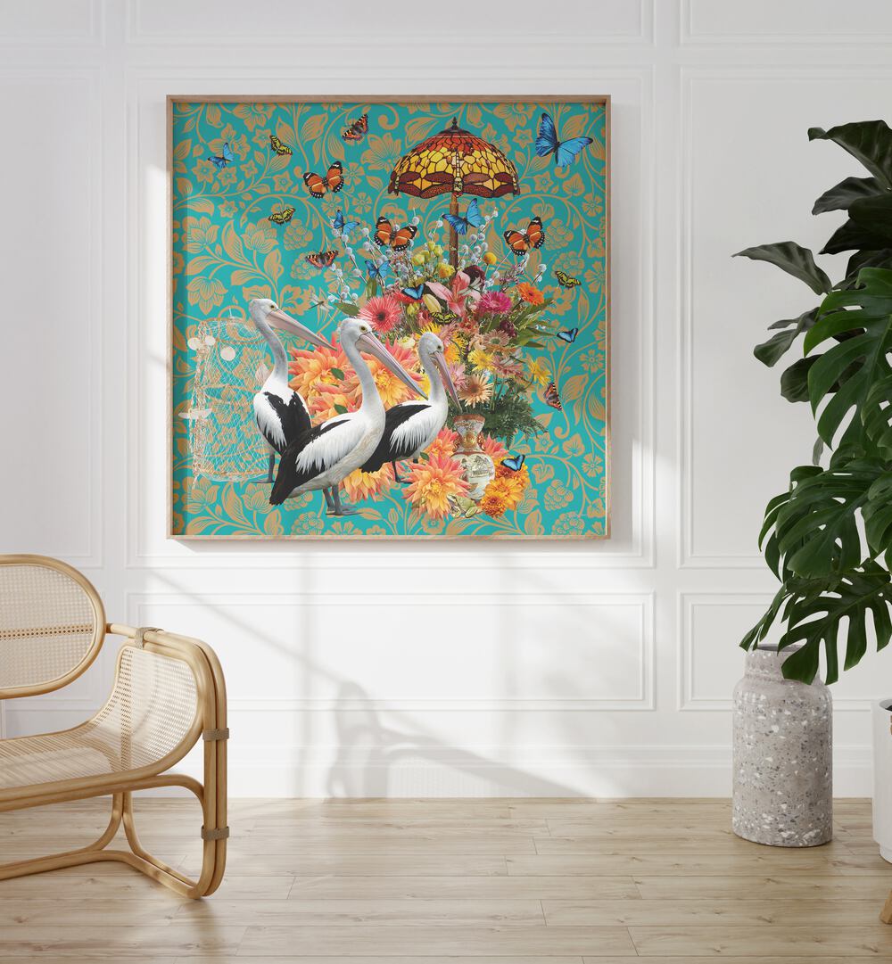 Beautiful PELICANS A FLUTTERING BUTTERFLIES, WALL ART PRINTS by Sue Skellern, perfect for adding elegance to your space.