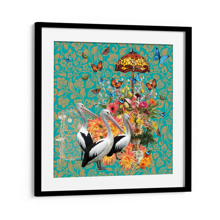Colorful wall art featuring pelicans and butterflies, PELICANS A FLUTTERING BUTTERFLIES, WALL ART PRINTS by Sue Skellern.
