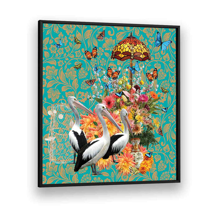 Colorful wall art print featuring pelicans and butterflies, perfect for enhancing your space with PELICANS A FLUTTERING BUTTERFLIES, WALL ART PRINTS.