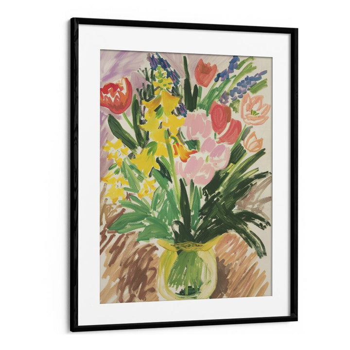 penstroke posies electric wall art prints in Black Frame With Mount