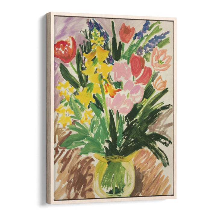 penstroke posies electric wall art prints in Oak Wood Floater Frame