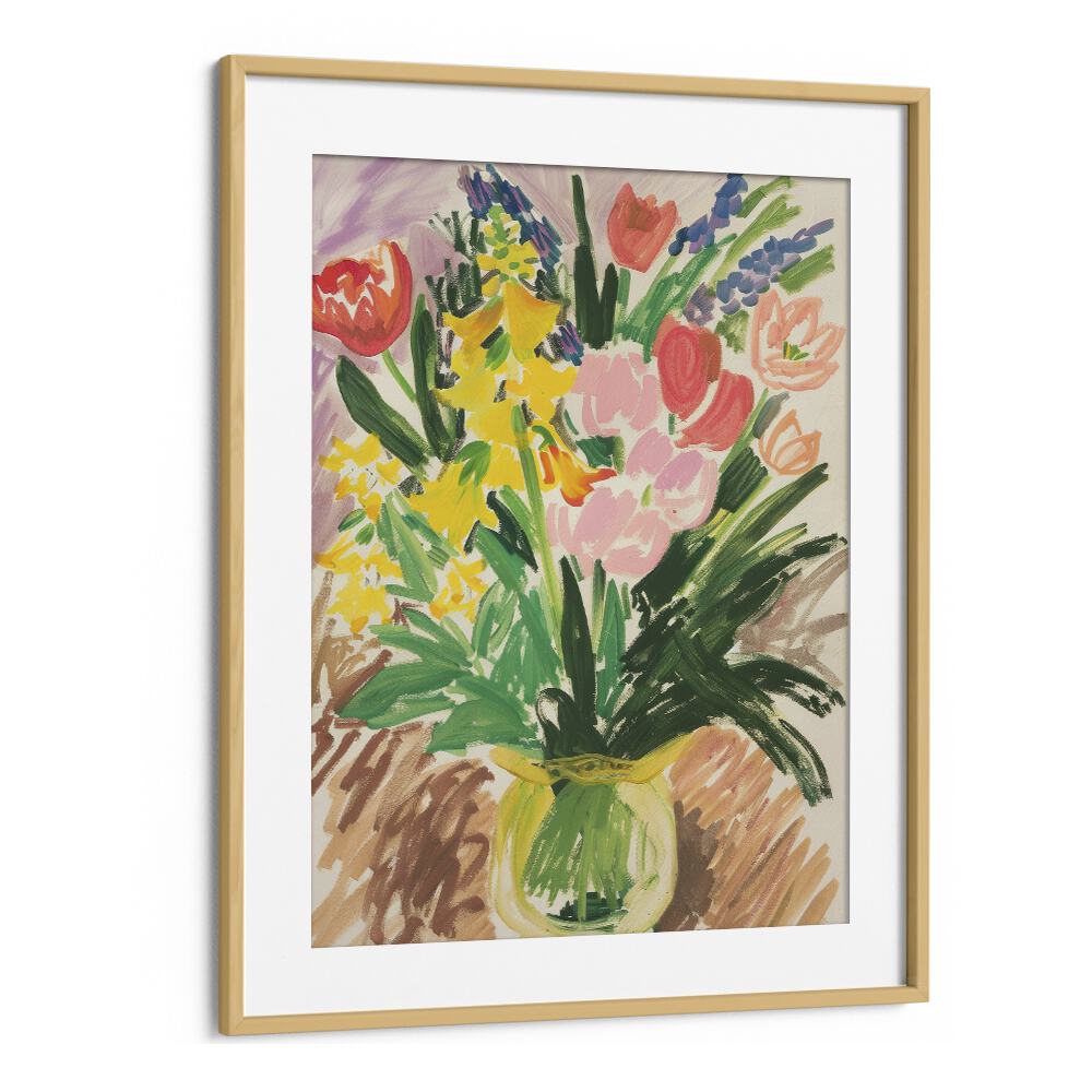 penstroke posies electric wall art prints in Oak Wood Frame With Mount