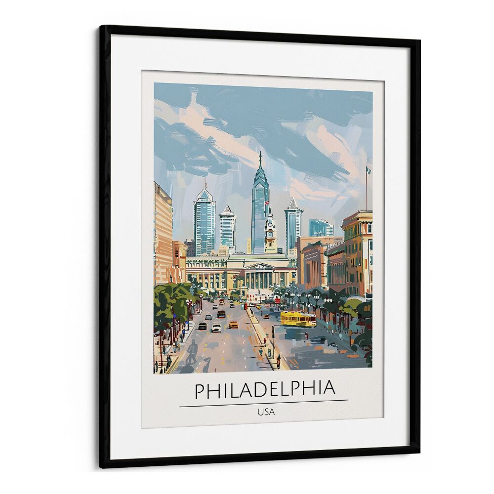 philadelphia-usa travel posters in Black Frame With Mount