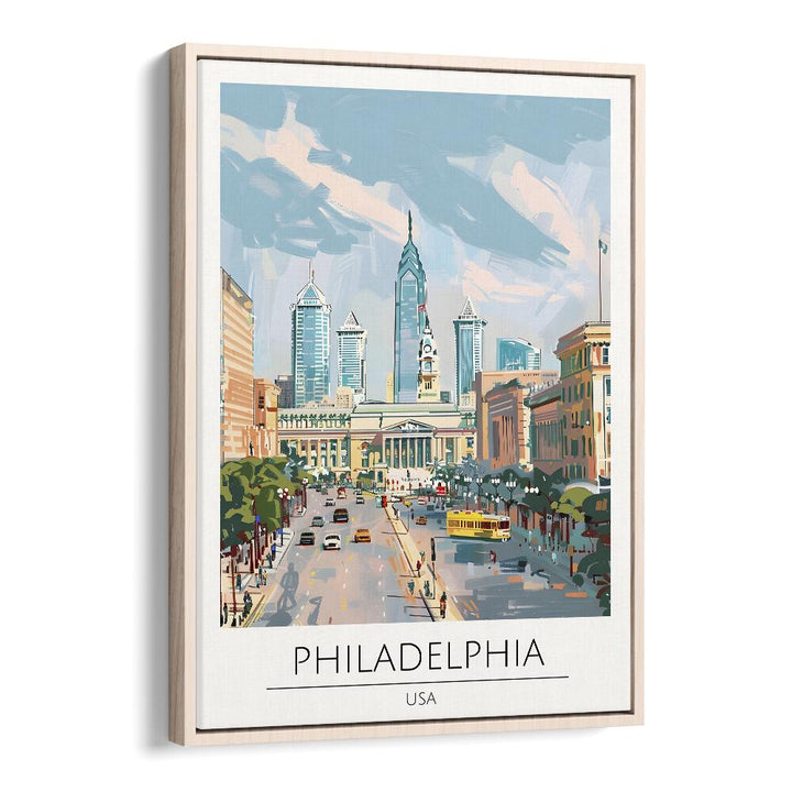 philadelphia-usa travel posters in Oak Wood Floater Frame