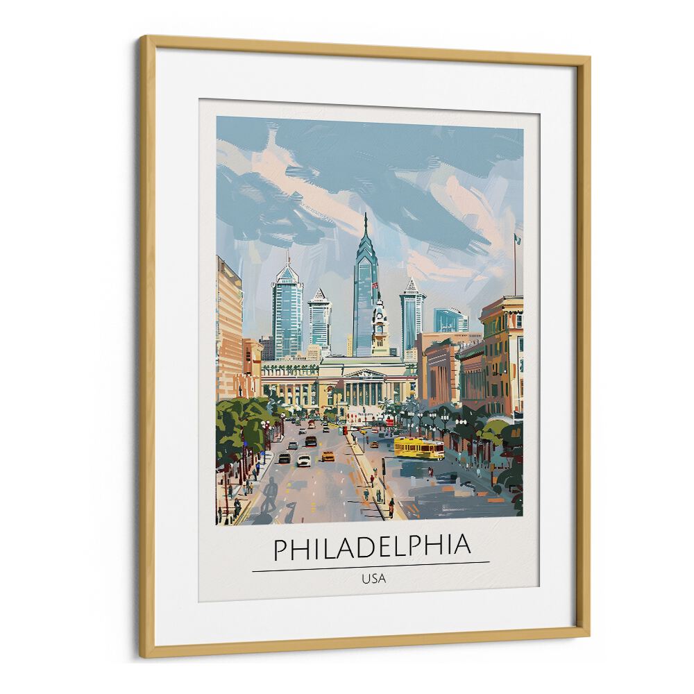 philadelphia-usa travel posters in Oak Wood Frame With Mount