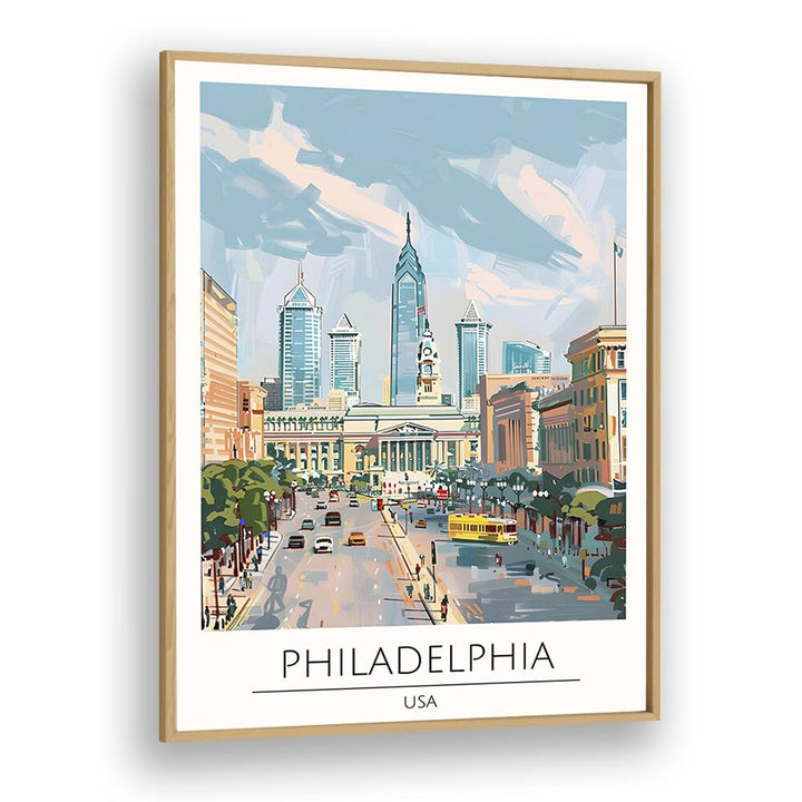 philadelphia-usa travel posters in Oak Wood Plain Frame