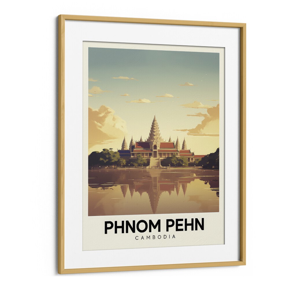 phnom pehn-combodia travel posters in Oak Wood Frame With Mount