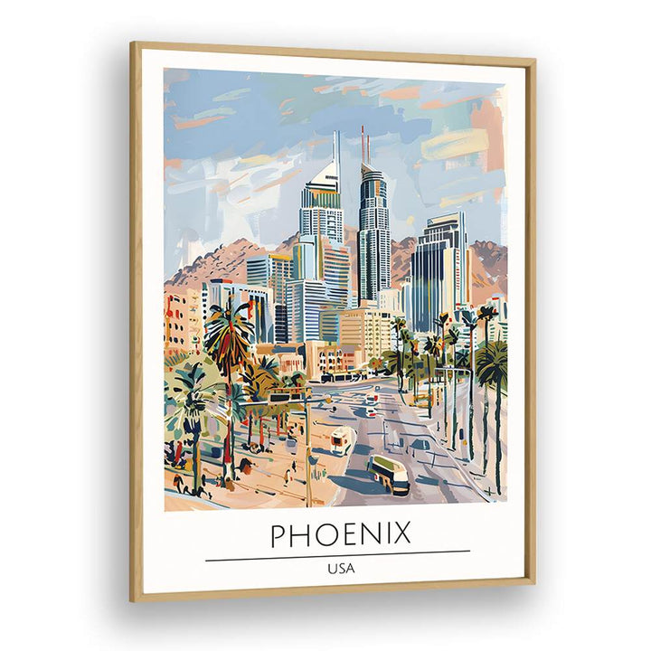 phoenix-usa travel posters in Oak Wood Plain Frame