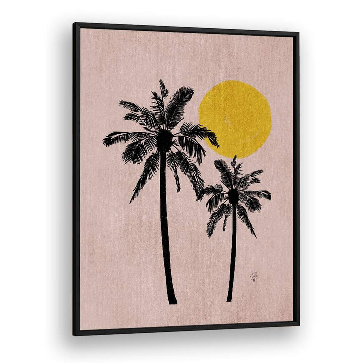 pink bg palm tree landscape painttings in Black Plain Frame