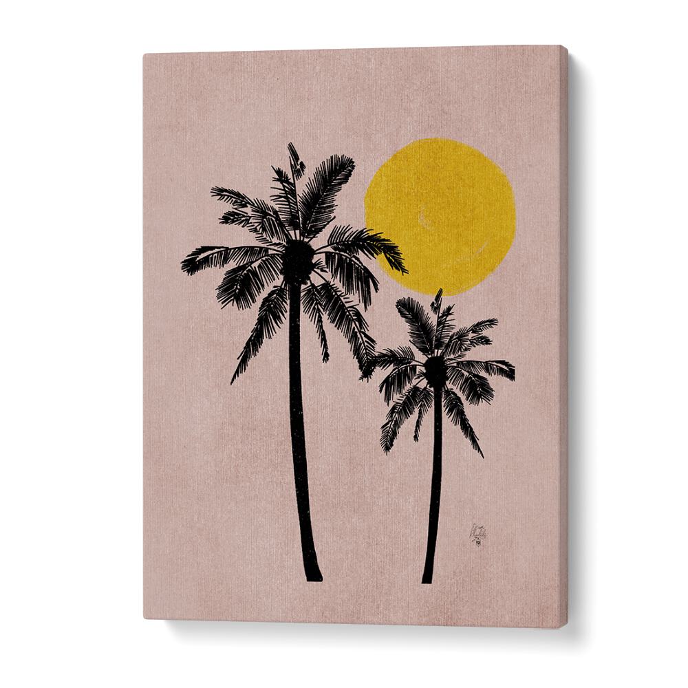 pink bg palm tree landscape painttings in Gallery Wrap