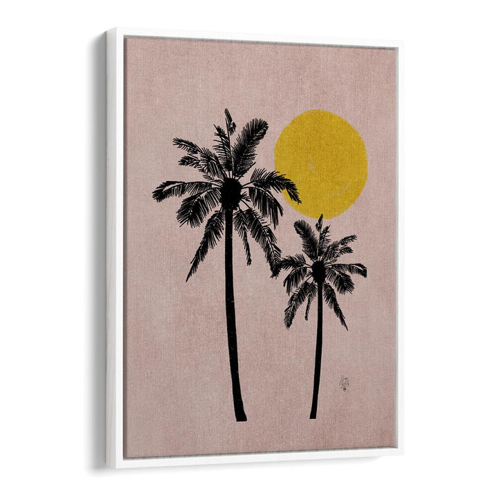 pink bg palm tree landscape painttings in White Floater Frame