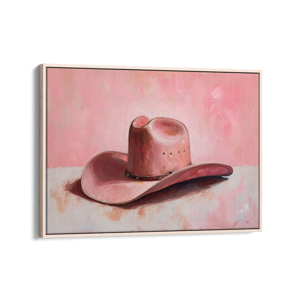 pink hat II electric wall art prints in Oak Wood Floater Frame