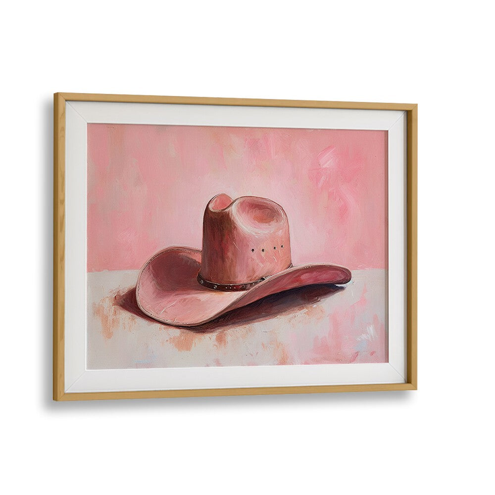 pink hat II electric wall art prints in Oak Wood Frame With Mount