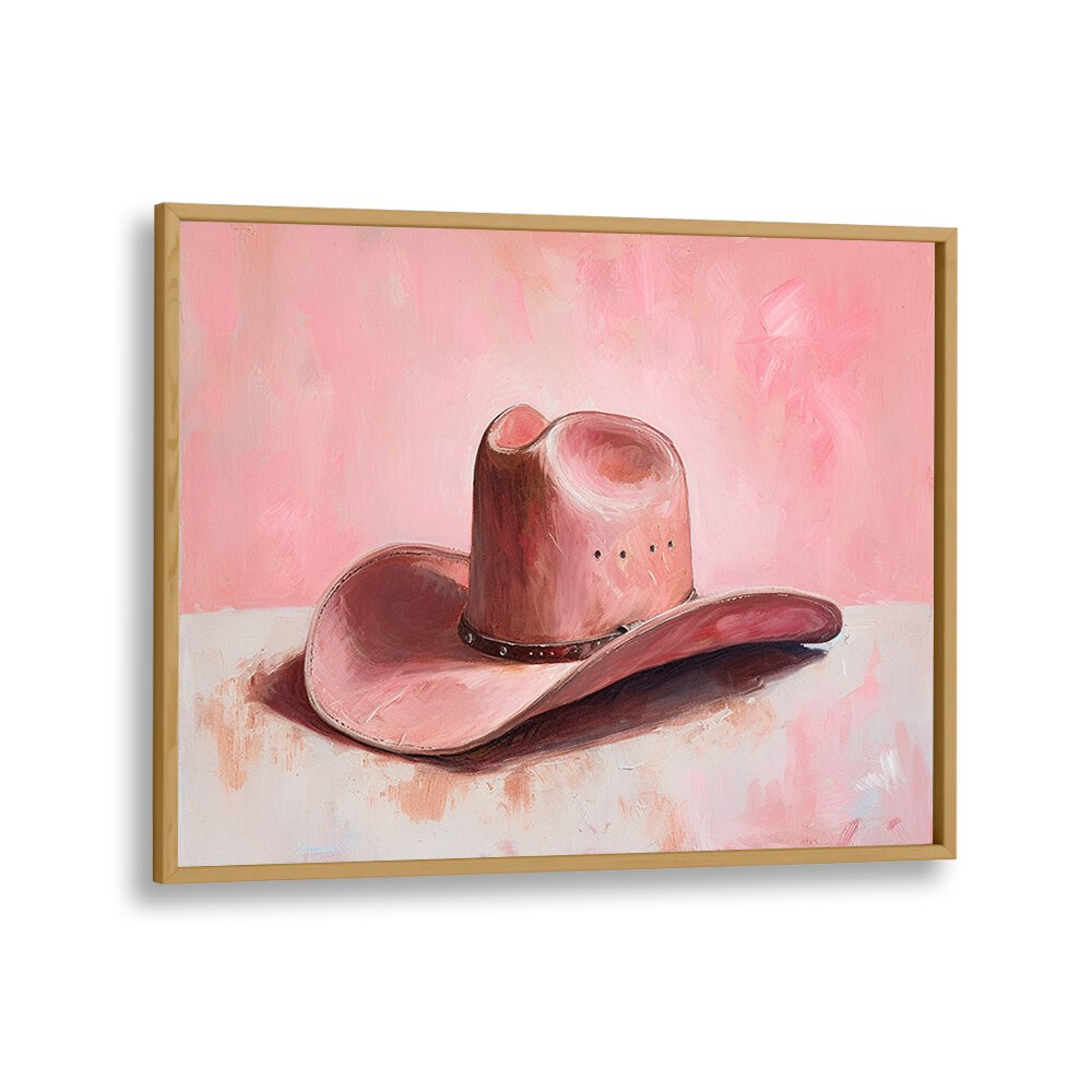 pink hat II electric wall art prints in Oak Wood Plain Frame