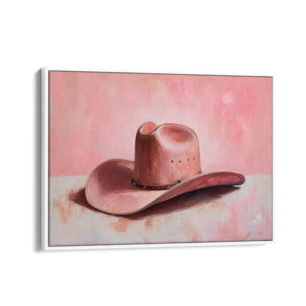 pink hat II electric wall art prints in White Floater Frame