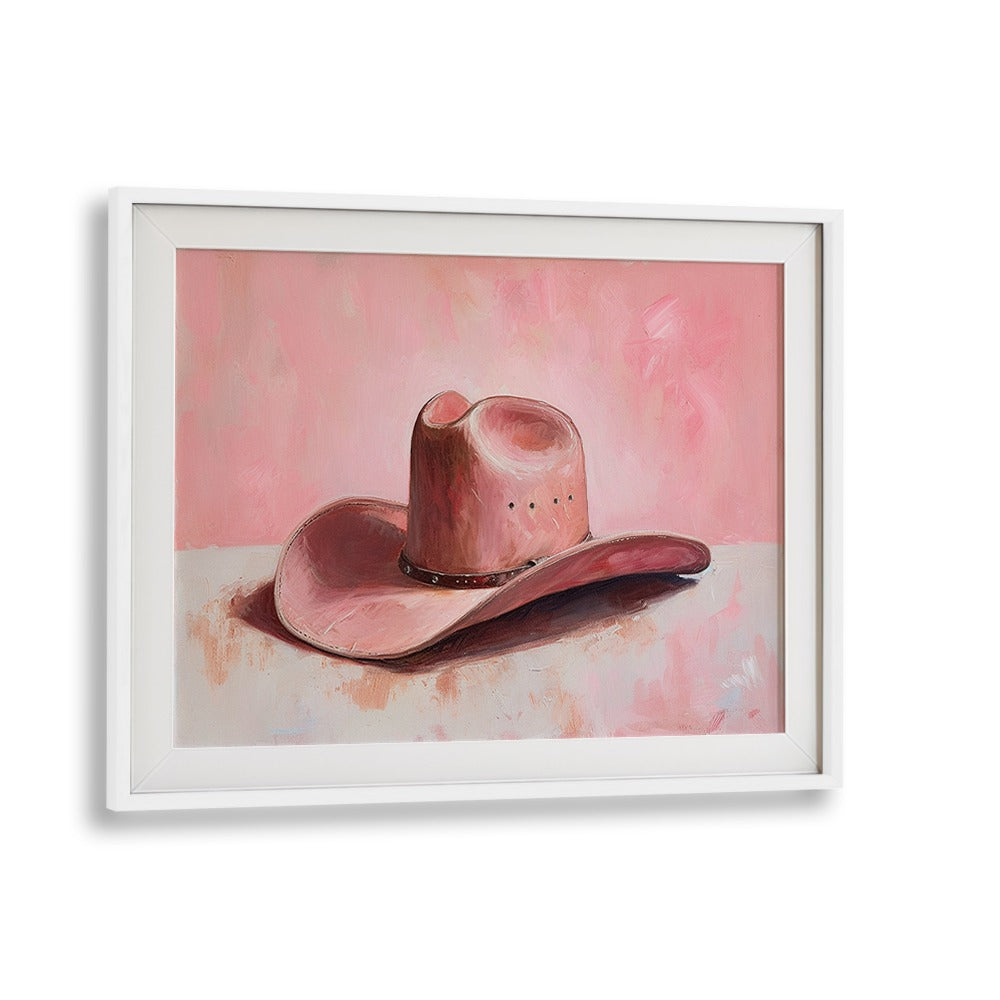 pink hat II electric wall art prints in White Frame With Mount