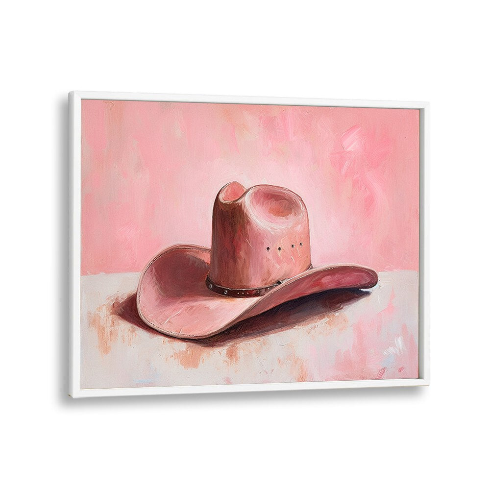 pink hat II electric wall art prints in White Plain Frame