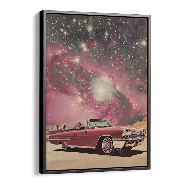 pink space car car poster in Black Floater Frame