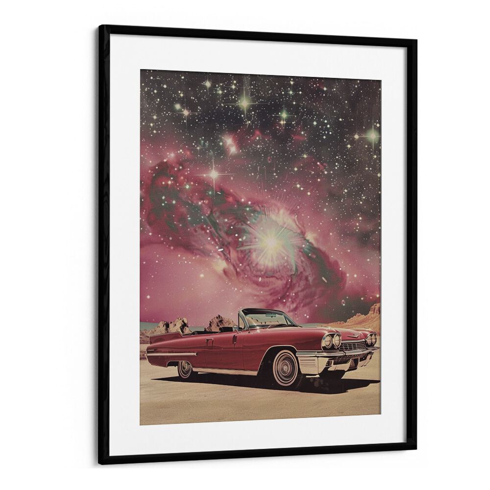 pink space car car poster in Black Frame With Mount