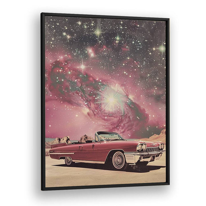 pink space car car poster in Black Plain Frame