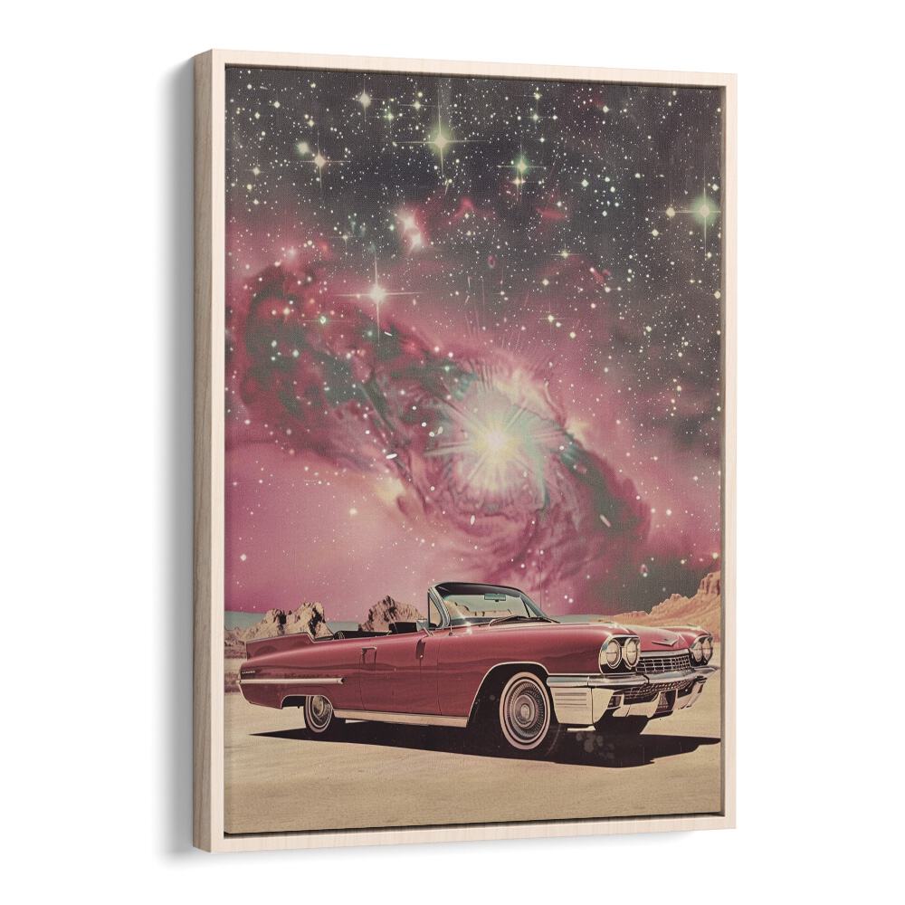 pink space car car poster in Oak Wood Floater Frame